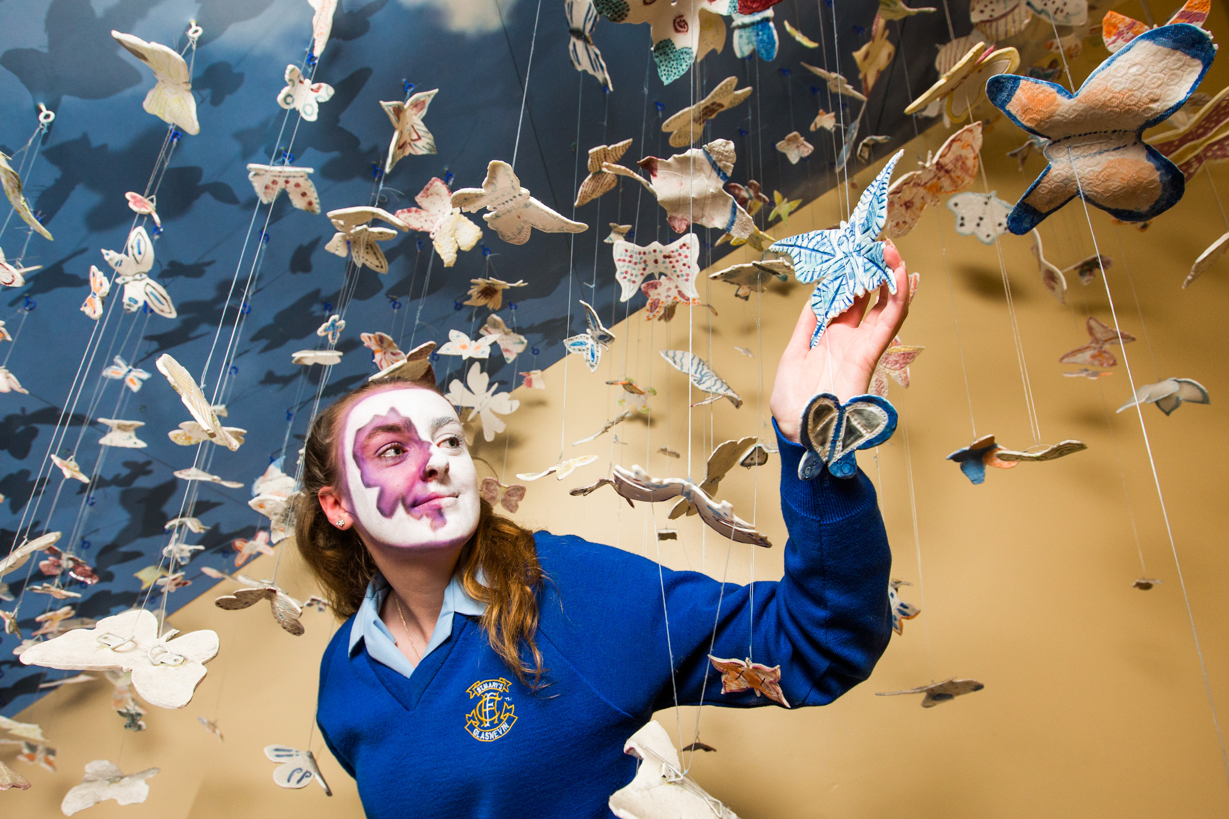 No repro fee 25-10-2016 Picture shows Aoife Rigey,fifth year art student from St Mary’s Secondary School, H F, Glasnevin, Dublin in one of the school’s two permanent NAPD Creative Engagement Project installations   marking the the Art Teachers’ Association of Ireland launch of the #stateoftheart campaign to raise awareness of the urgent need for change in Leaving Certificate Art highlighted by a day of action on Oct 26th.Pic:Naoise Culhane-no fee The campaign is designed to raise awareness of the urgent need for reform in the Leaving Cert Art curriculum.  Key points for change:  Marking scheme: the current system means A1s are proportionally less achievable than any other Leaving Cert subject.  Curriculum development & reform: despite requests, the Art Leaving Cert curriculum has not been revised since 1972.  Third level Art entry requirements: Leaving Cert Art itself is not required for entry to 3rd level (matriculation). However, portfolios are an essential component of entry, but aren’t covered within the curriculum. This puts extra financial and time pressure on students during the crucial Leaving Cert year.  It is essential that the Department of Education, National Council for Curriculum and Assessment (NCCA) and State Examination Commission (SEC) work together with art teachers, parent and student groups and relevant partners in culture and industry to design and implement a new Leaving Cert curriculum, not simply assessment reform.  Please support our day of action on 26th of October 2016; to raise awareness and promote change for students of today and to ensure the future creativity of our country.  Please visit our website www.artteachers.ie for further information. Your support in this campaign is important and greatly appreciated.  For Further info Please contact www.artteachers.ie or  Nadine McDonogh Cunningham – President   atai.president@gmail.com  Pic:Naoise Culhane-no fee