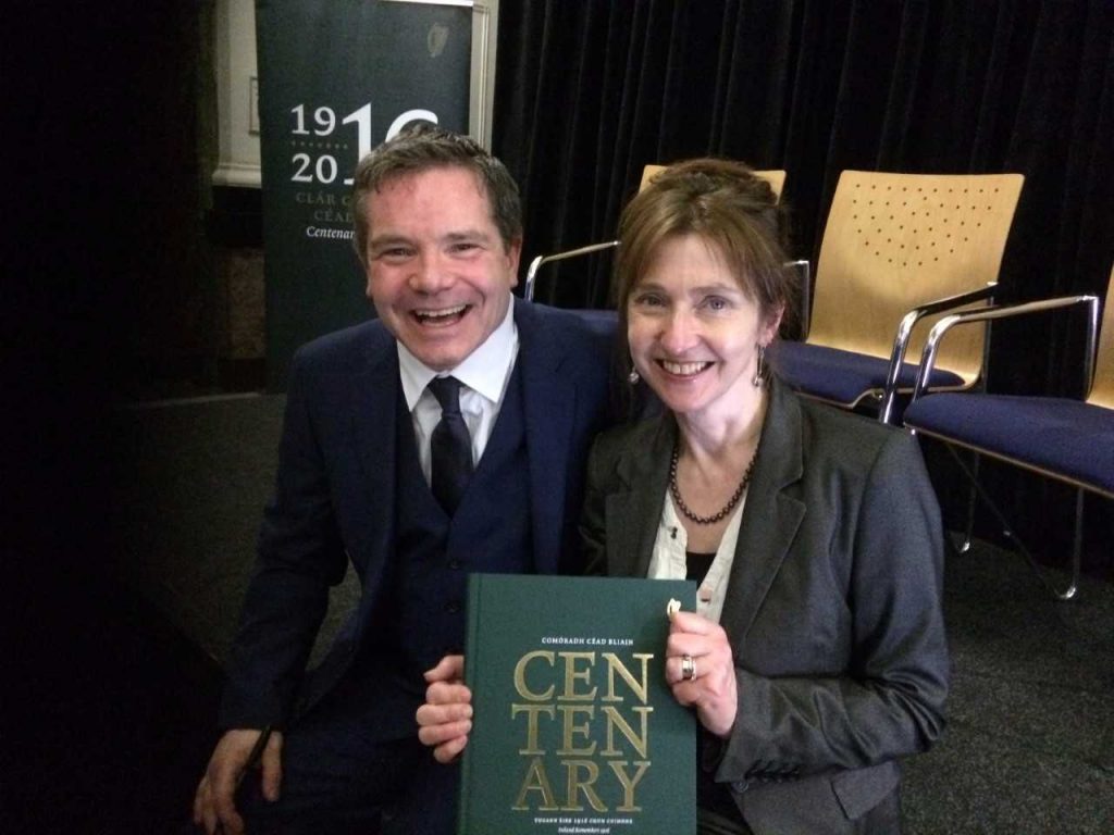 Ms Bourke with the editor of Centenary book, Ronan McGreevey