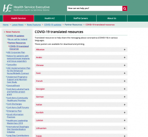 HSE Covid-19 Resources in a range of languages